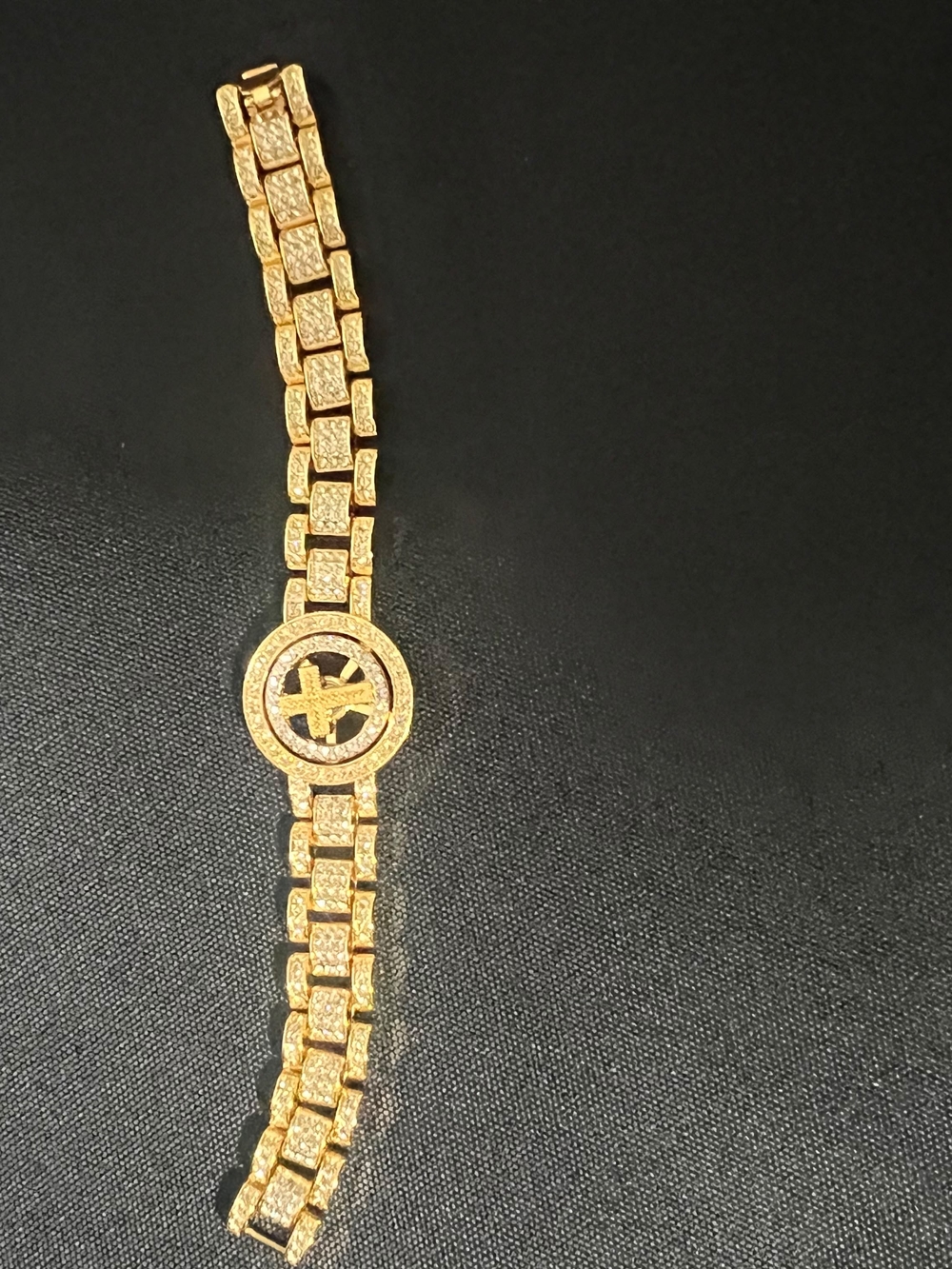Gold-Tone Pavé Link Bracelet with Circle Motif - Women's Jewelry